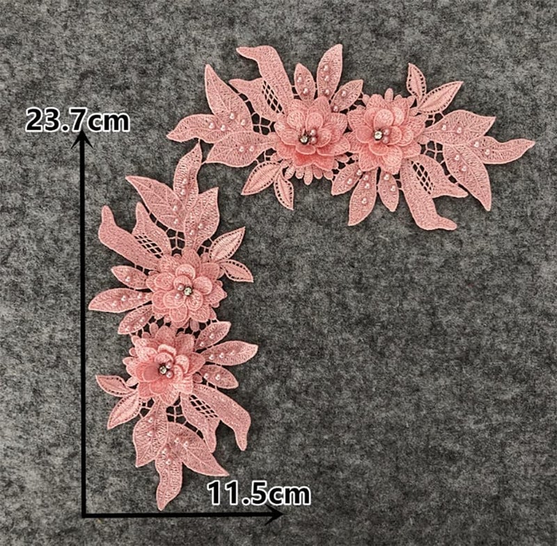 Ruinuo 3D Lace Beads Flower Applique Patches Sew on Patches Embroidery Appliques Rhinestone Sewing Wedding Dress Collar Decor Pink - Image 2